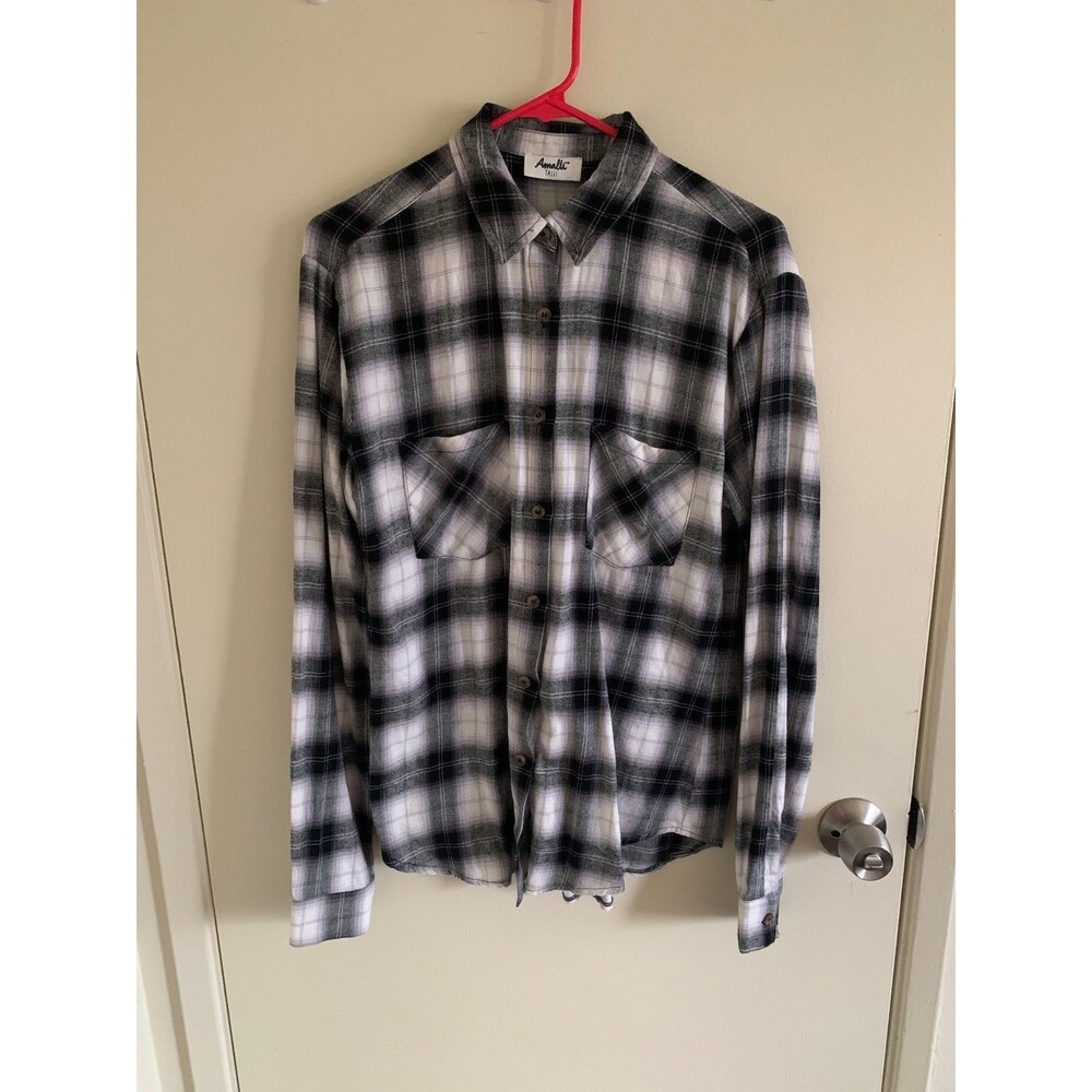 Amalli Talli Black Multi Tall Flannel Button Up Plaid SMALL